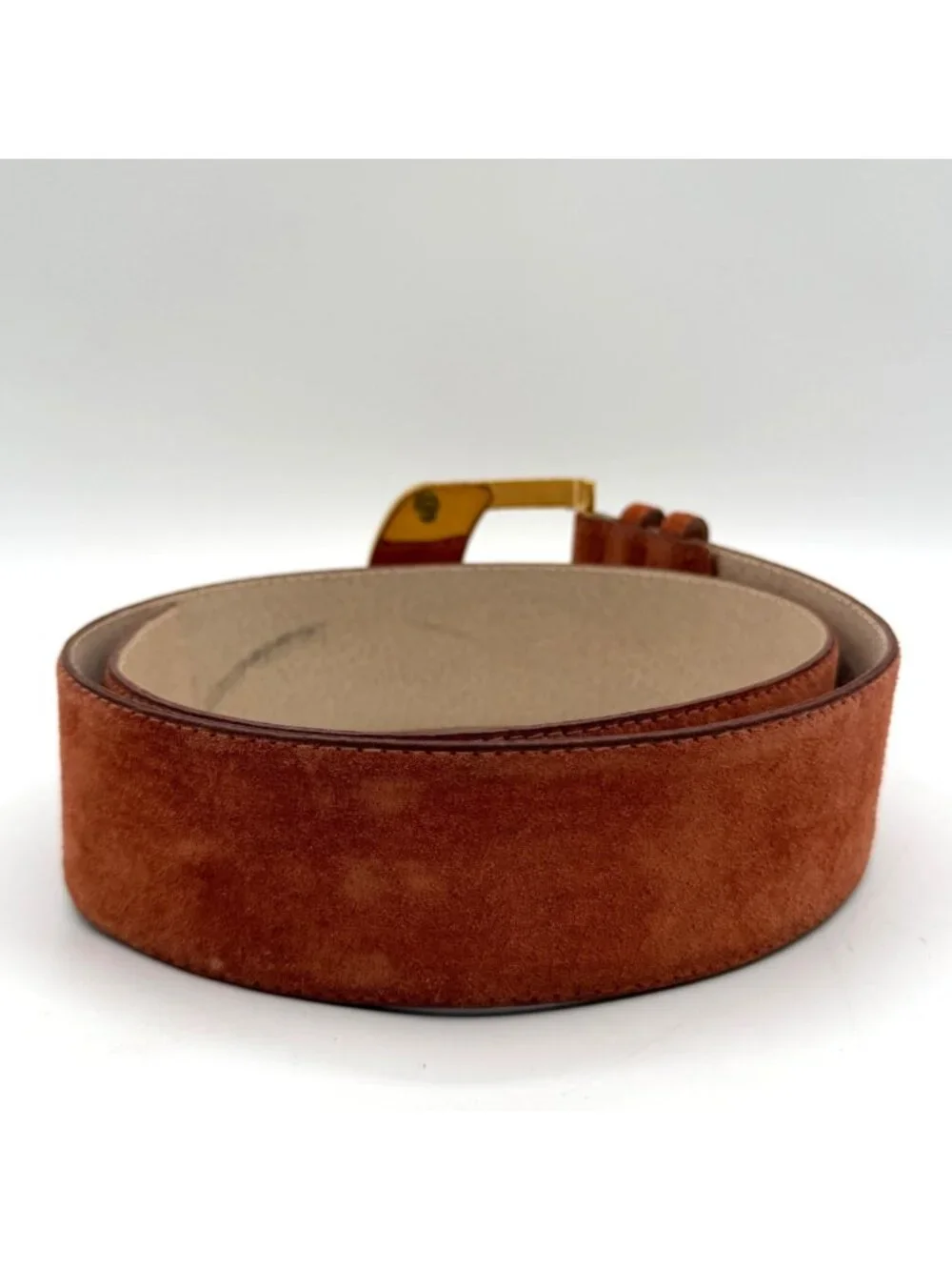Vintage Cipriani Burnt Orange Genuine Suede Wide Belt Floral Brass Buckle Size M